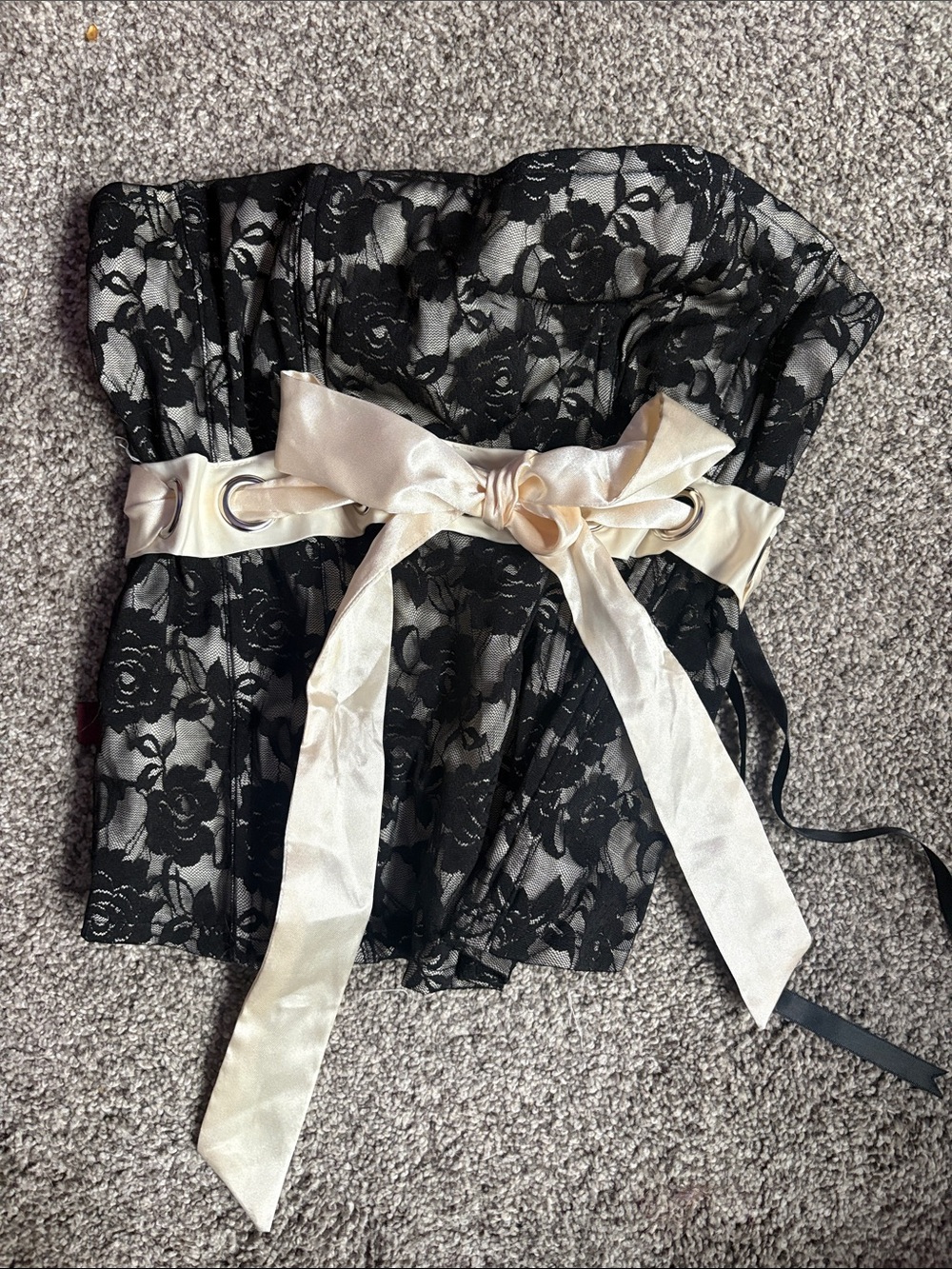 Tripp Nyc Black Lace Corset Top with Cream Satin Ribbon
